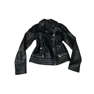 Bernardo Black Faux Leather Moto Jacket Women's Size S Asymmetrical Zip